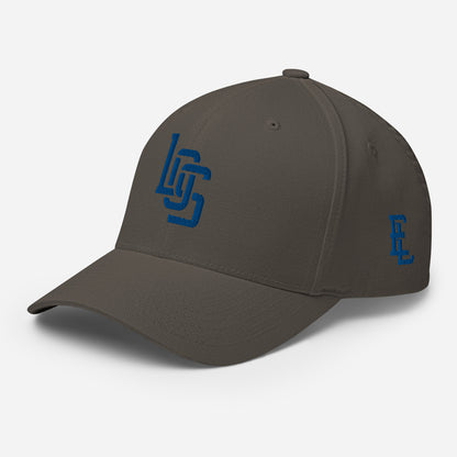 "LOS" Structured Twill Cap | Flexfit 6277 | E Luna SELECT Tricrest 3 Royal Thread Front, Left Side & Back Logos