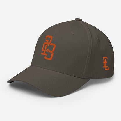 "213" Structured Twill Cap | Flexfit 6277 | E Luna ESSENTIAL Duocrest 2 Orange Thread Front & Left Side Logos