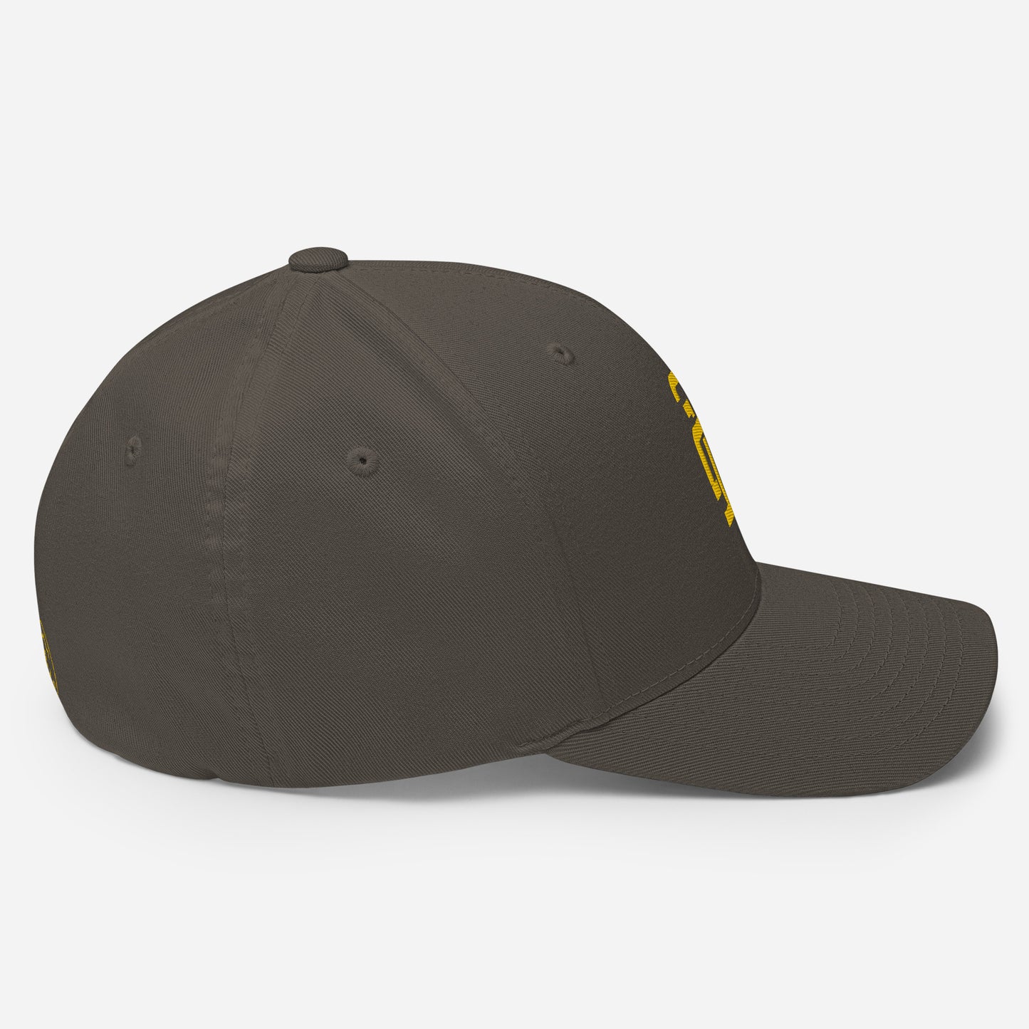 "213" Structured Twill Cap | Flexfit 6277 | E Luna SELECT Tricrest 3 Gold Thread Front, Left Side & Back Logos