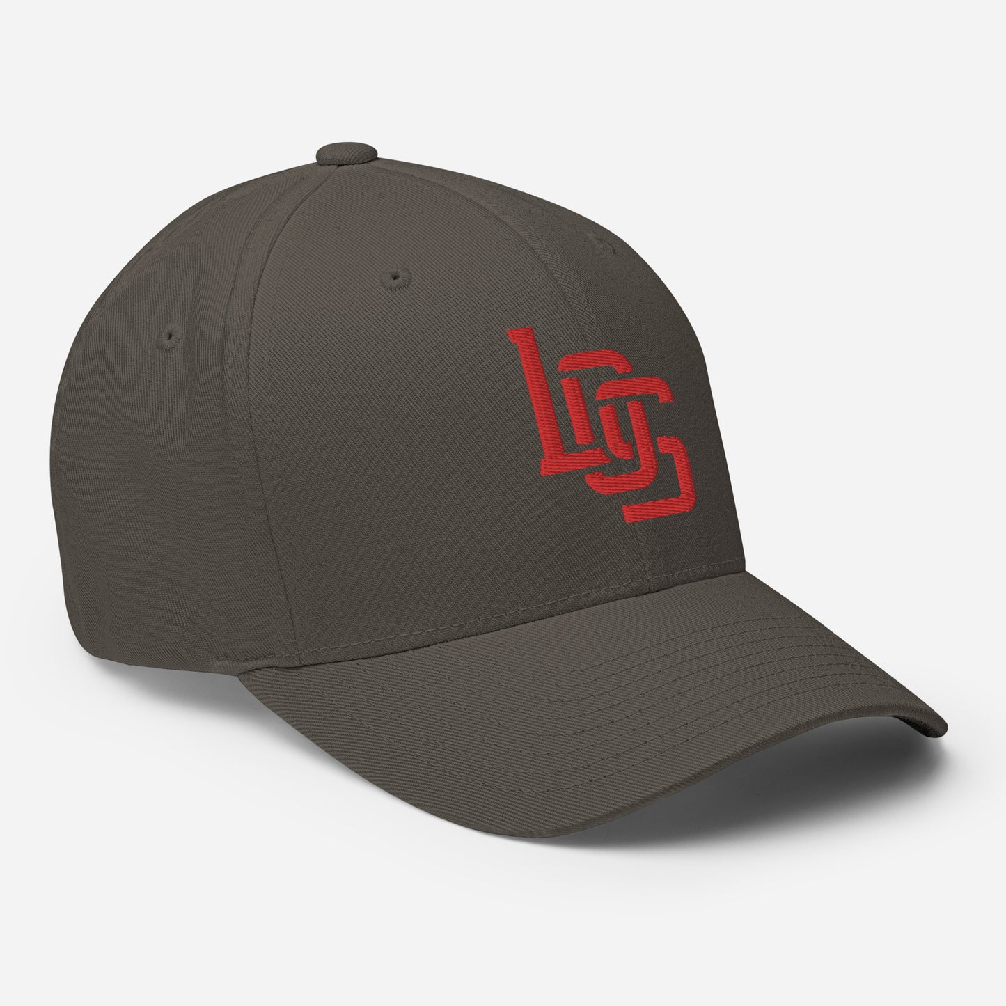 "LOS" Structured Twill Cap | Flexfit 6277 | E Luna SELECT Tricrest 3 Red Thread Front, Left Side & Back Logos