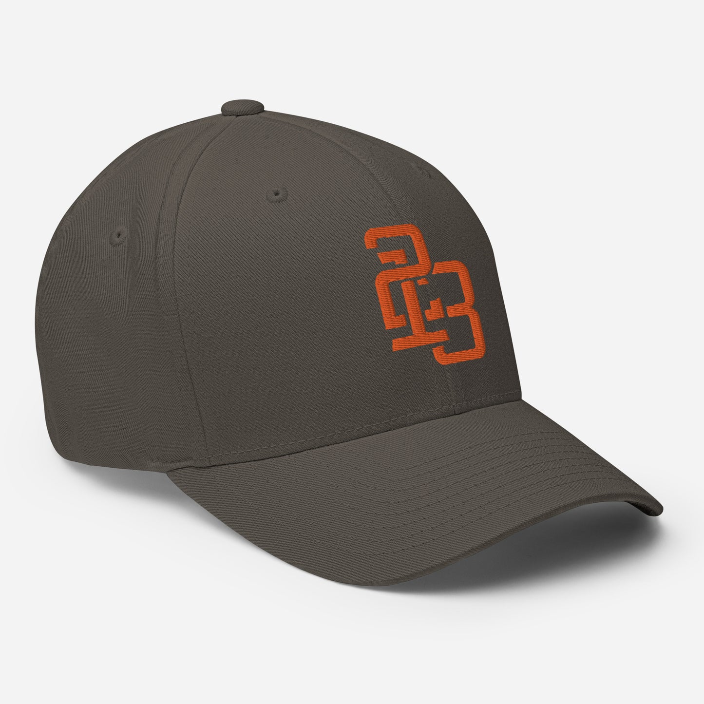 "213" Structured Twill Cap | Flexfit 6277 | E Luna SELECT Tricrest 3 Orange Thread Front, Left Side & Back Logos