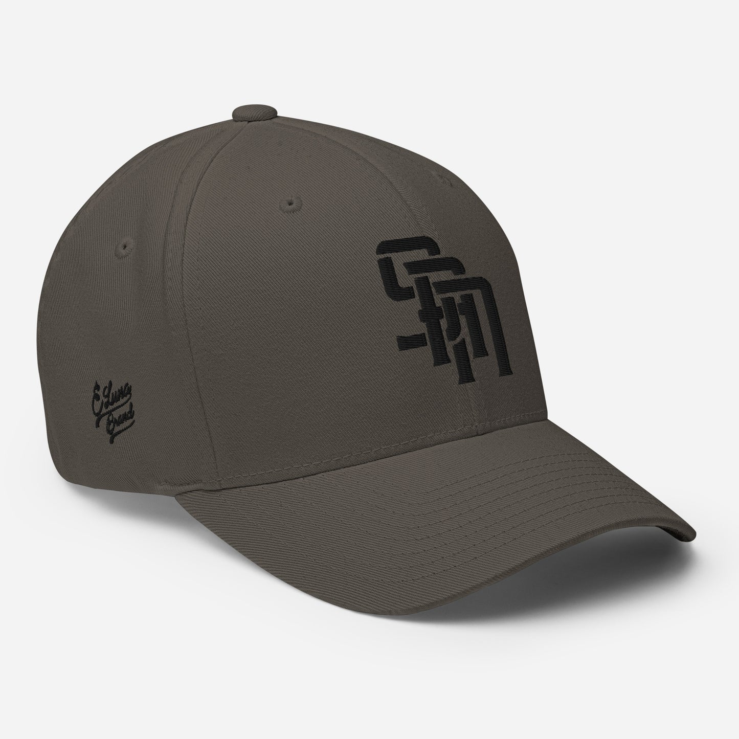 "SAN" Structured Twill Cap | Flexfit 6277 | E Luna Brand PREMIUM Quadcrest 4 Black Thread Logos: Front, Left, Right Signature & Back [3D Puff Edition]