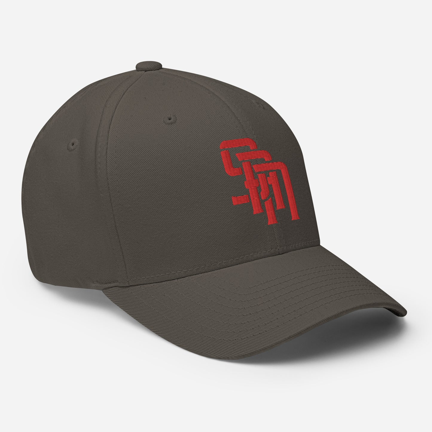 "SAN" Structured Twill Cap | Flexfit 6277 | E Luna Brand SELECT Tricrest 3 Red Thread Logos: Front, Left & Back [3D Puff Edition]