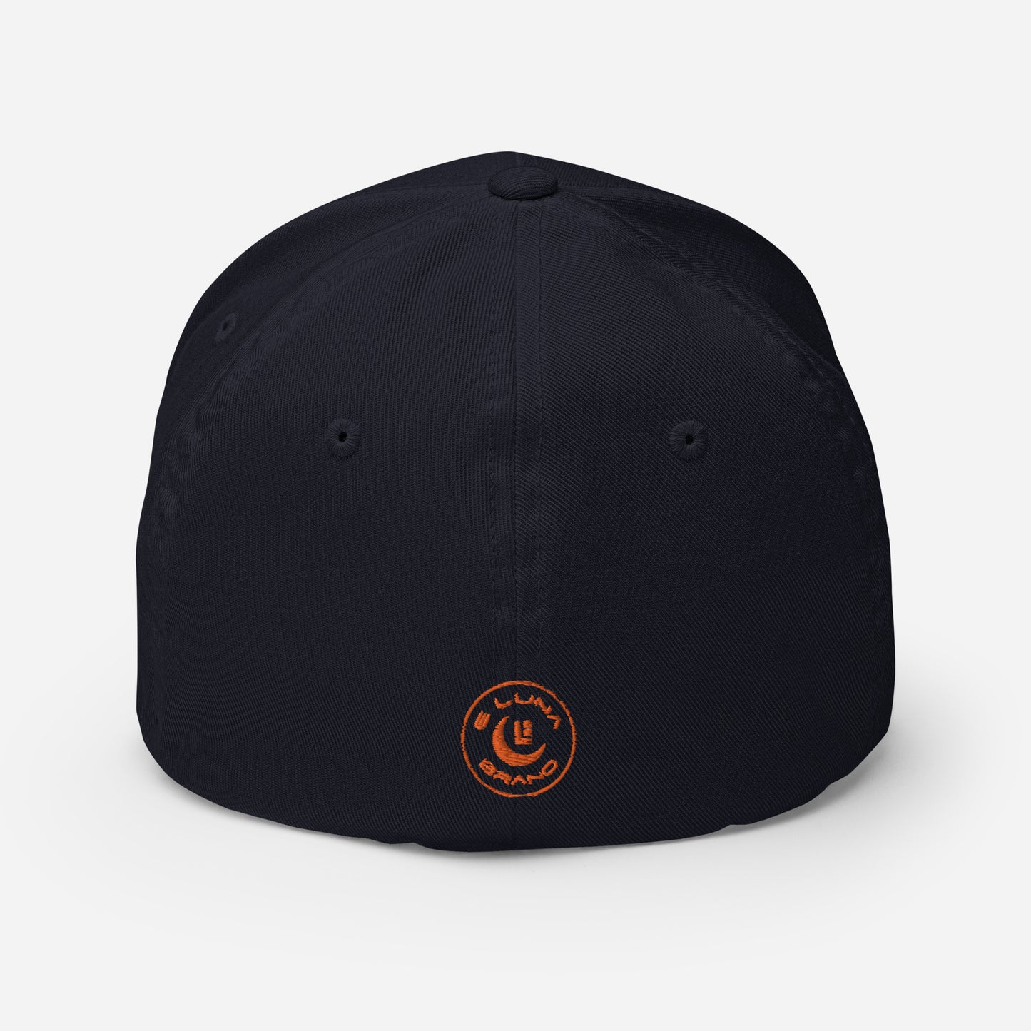 "619" Structured Twill Cap | Flexfit 6277 | E Luna SELECT Tricrest 3 Orange Thread Front, Left Side & Back Logos