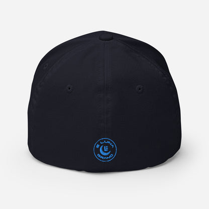 "213" Structured Twill Cap | Flexfit 6277 | E Luna SELECT Tricrest 3 Aqua/Teal Thread Front, Left Side & Back Logos