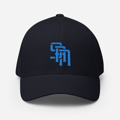 "SAN" Structured Twill Cap | Flexfit 6277 | E Luna Brand ESSENTIAL Duocrest 2 Aqua/Teal Thread Logos: Front & Left