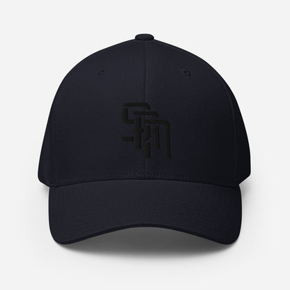 "SAN" Structured Twill Cap | Flexfit 6277 | E Luna Brand ESSENTIAL Duocrest 2 Black Thread Logos: Front & Left