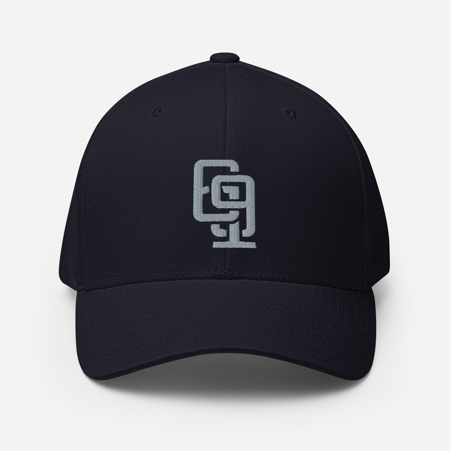 "619" Structured Twill Cap | Flexfit 6277 | E Luna Brand SELECT Tricrest 3 Grey Thread Front, Left Side & Back Logos