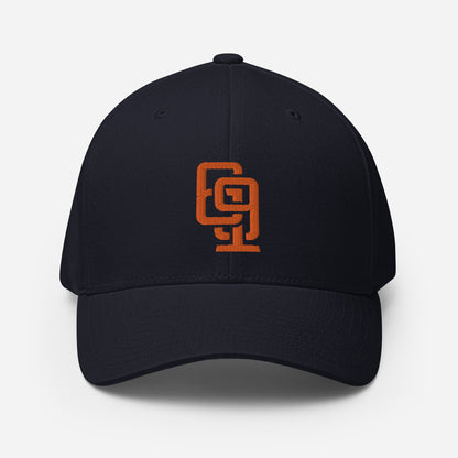 "619" Structured Twill Cap | Flexfit 6277 | E Luna ESSENTIAL Duocrest 2 Orange Thread Front & Left Side Logos