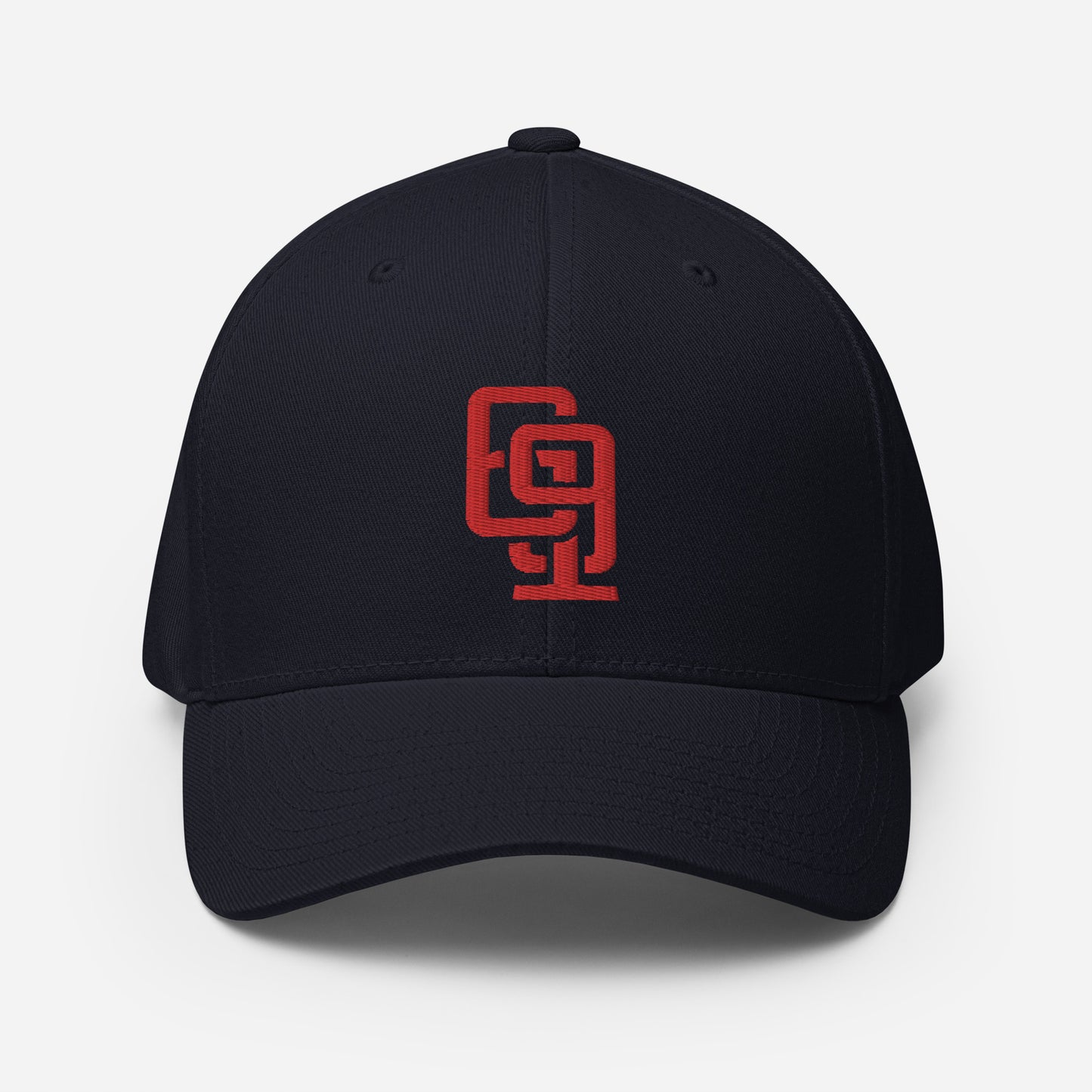 "619" Structured Twill Cap | Flexfit 6277 | E Luna ESSENTIAL Duocrest 2 Red Thread Front & Left Side Logos