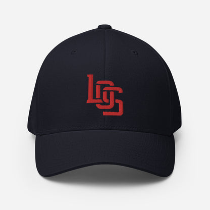 "LOS" Structured Twill Cap | Flexfit 6277 | E Luna SELECT Tricrest 3 Red Thread Front, Left Side & Back Logos