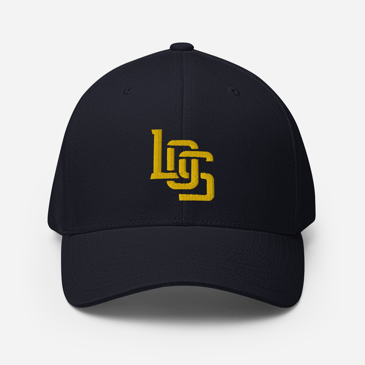 "LOS" Structured Twill Cap | Flexfit 6277 | E Luna SELECT Tricrest 3 Gold Thread Front, Left Side & Back Logos