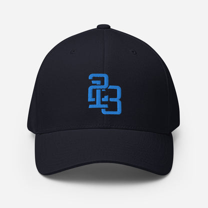 "213" Structured Twill Cap | Flexfit 6277 | E Luna SELECT Tricrest 3 Aqua/Teal Thread Front, Left Side & Back Logos