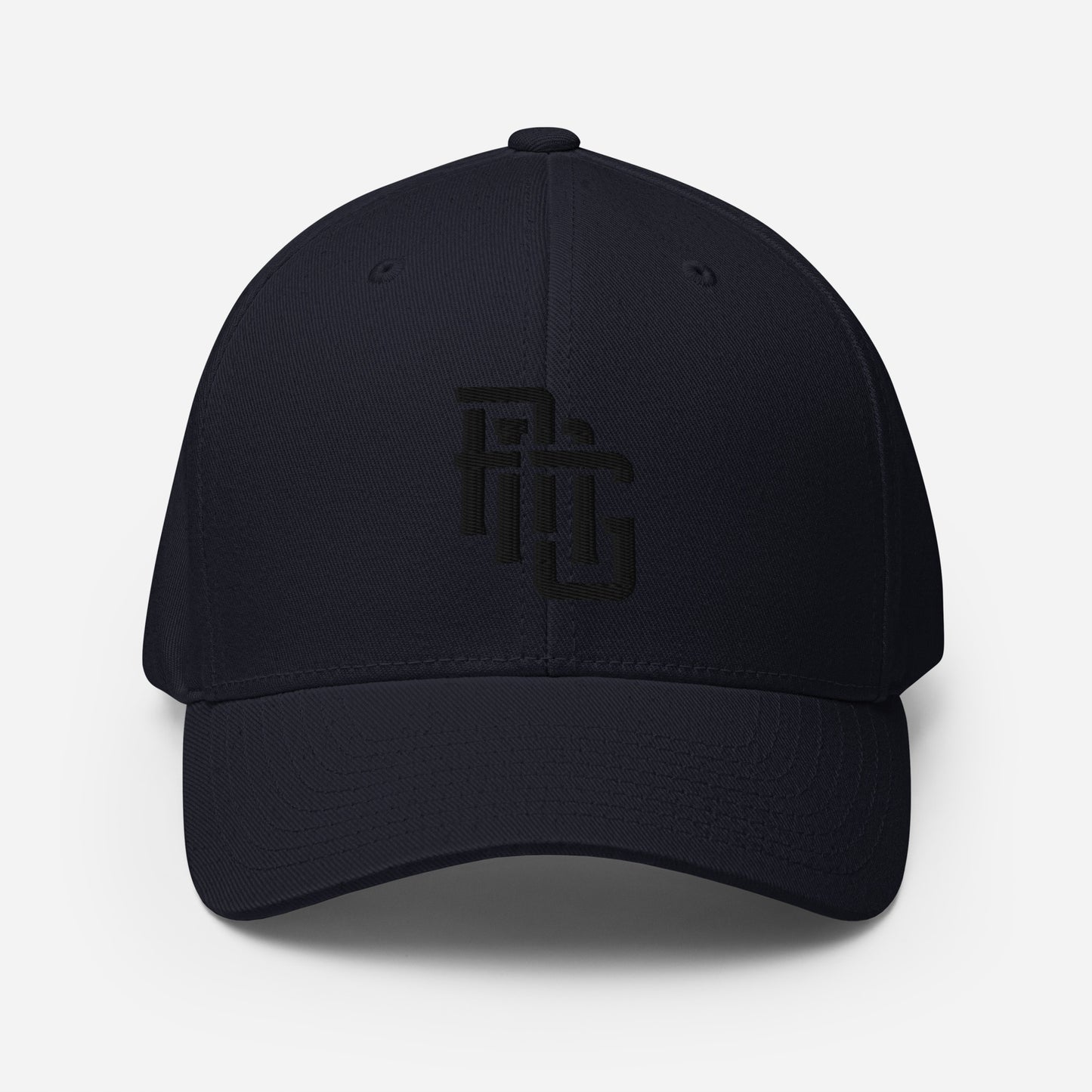 "ANG" Structured Twill Cap | Flexfit 6277 | E Luna SELECT Tricrest 3 Black Thread Front, Left Side & Back Logos