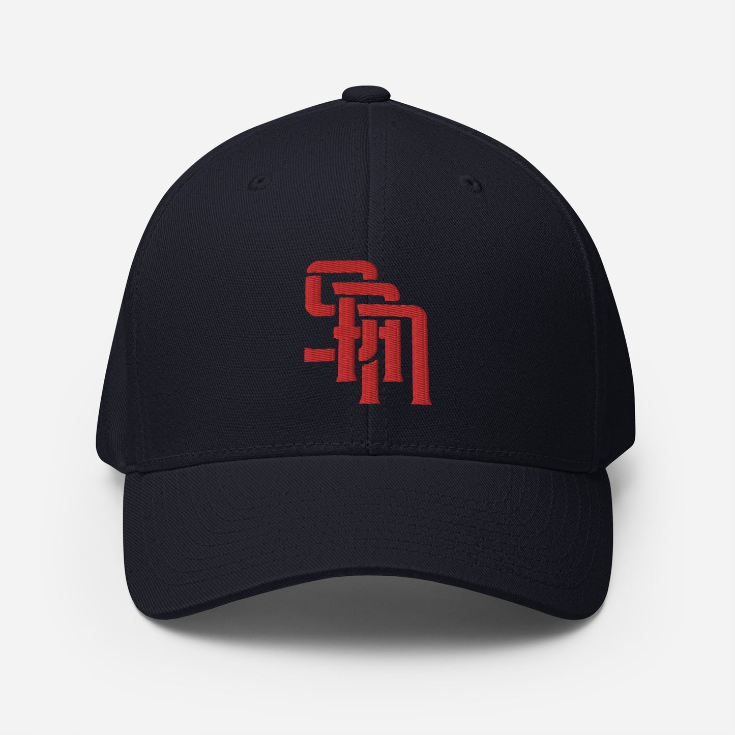 "SAN" Structured Twill Cap | Flexfit 6277 | E Luna Brand SELECT Tricrest 3 Red Thread Logos: Front, Left & Back [3D Puff Edition]