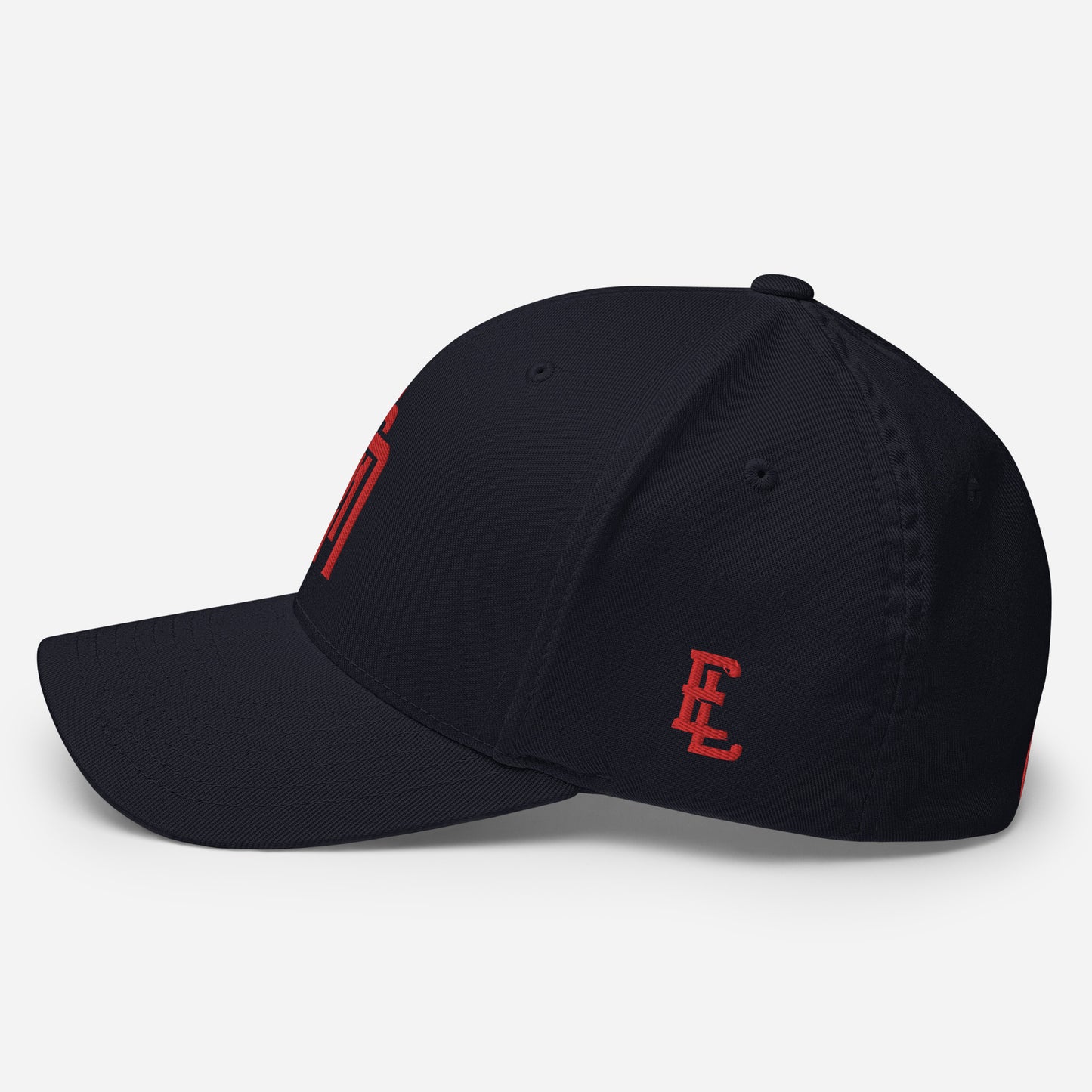 "SAN" Structured Twill Cap | Flexfit 6277 | E Luna Brand PREMIUM Quadcrest 4 Red Thread Logos: Front, Left, Right Signature & Back [3D Puff Edition]