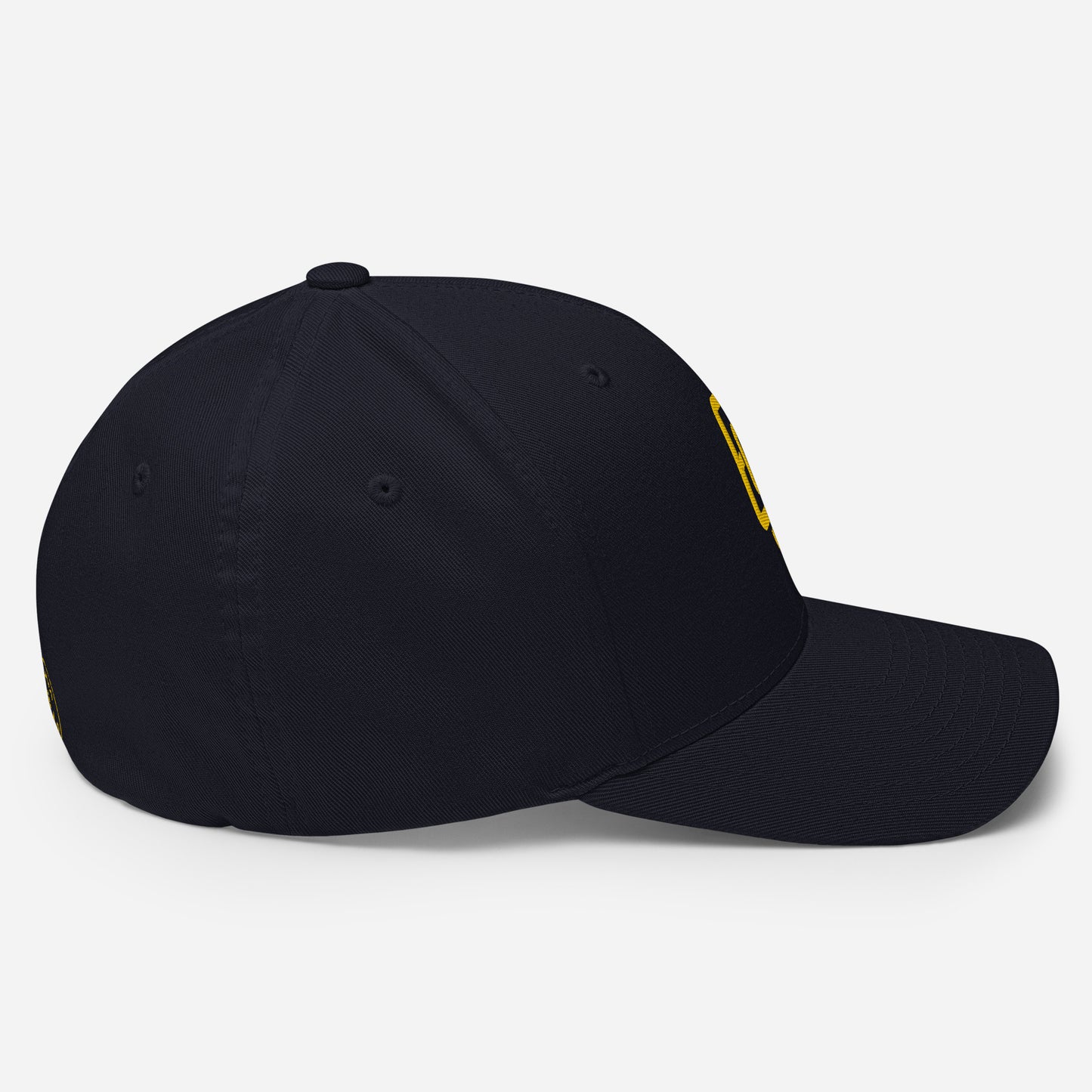 "619" Structured Twill Cap | Flexfit 6277 | E Luna SELECT Tricrest 3 Gold Thread Front, Left Side & Back Logos