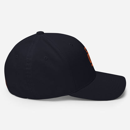 "213" Structured Twill Cap | Flexfit 6277 | E Luna SELECT Tricrest 3 Orange Thread Front, Left Side & Back Logos