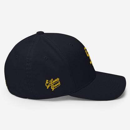 "SAN" Structured Twill Cap | Flexfit 6277 | E Luna Brand PREMIUM Quadcrest 4 Gold Thread Logos: Front, Left, Right Signature & Back [3D Puff Edition]