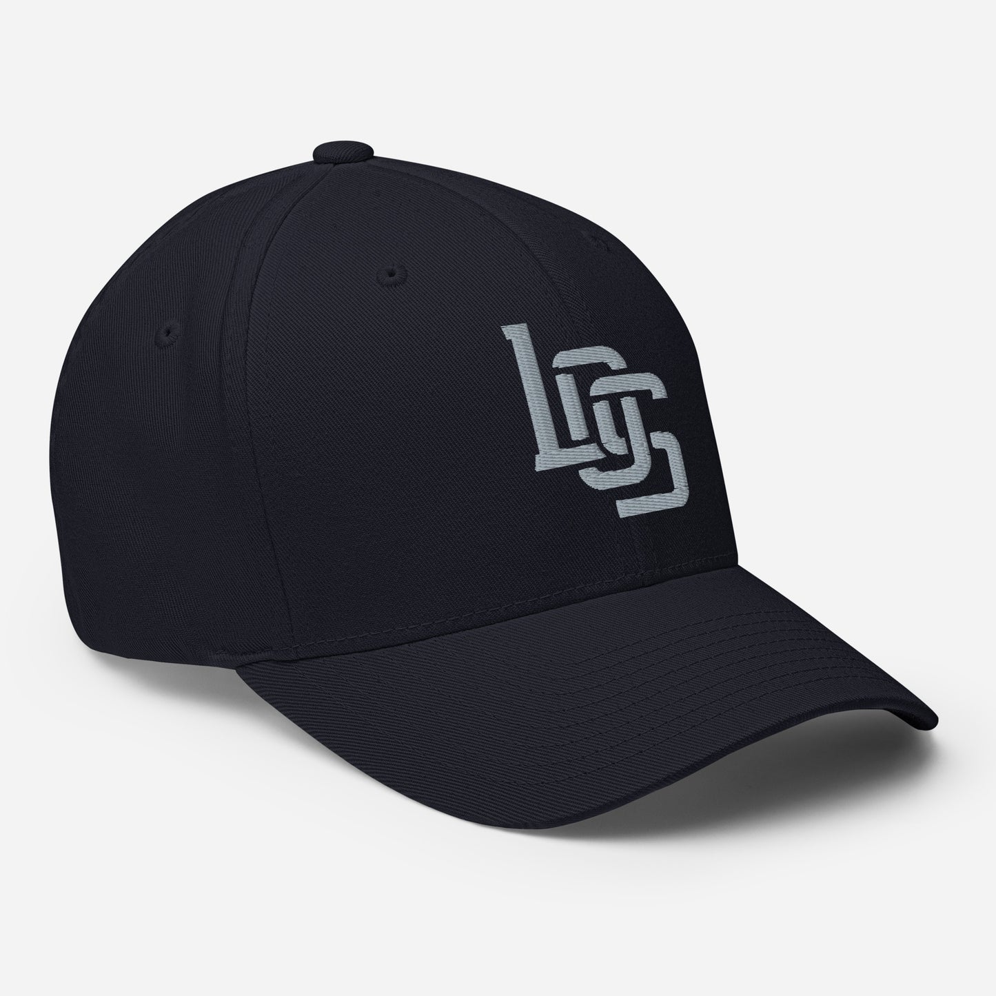 "LOS" Structured Twill Cap | Flexfit 6277 | E Luna ESSENTIAL Duocrest 2 Grey Thread Front & Left Side Logos