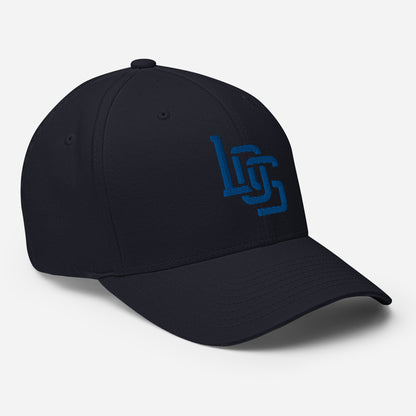 "LOS" Structured Twill Cap | Flexfit 6277 | E Luna SELECT Tricrest 3 Royal Thread Front, Left Side & Back Logos