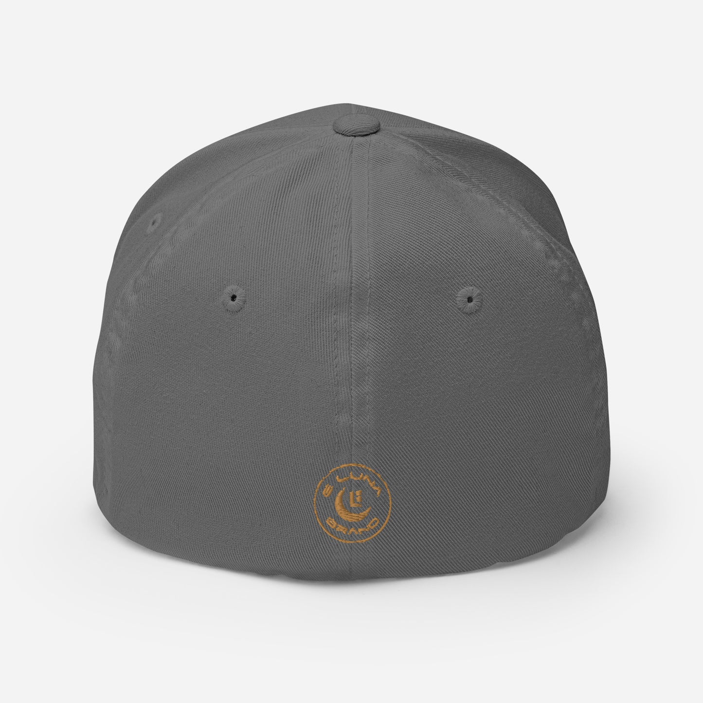 "619" Structured Twill Cap | Flexfit 6277 | E Luna Brand SELECT Tricrest 3 Old Gold Thread Front, Left Side & Back Logos