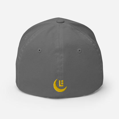"SAN" Structured Twill Cap | Flexfit 6277 | E Luna Brand PREMIUM Quadcrest 4 Gold Thread Logos: Front, Left, Right Signature & Back [3D Puff Edition]