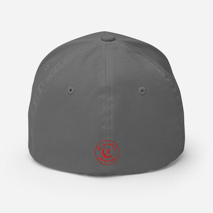 "SAN" Structured Twill Cap | Flexfit 6277 | E Luna Brand SELECT Tricrest 3 Red Thread Logos: Front, Left & Back [3D Puff Edition]