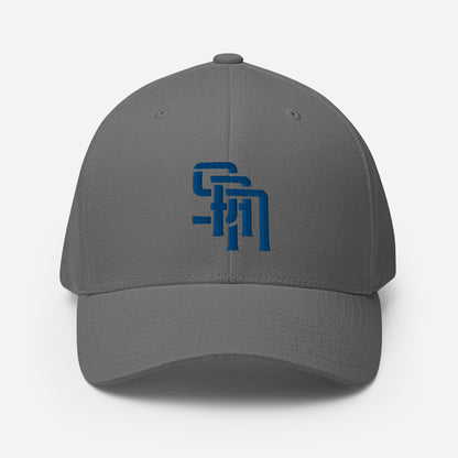 "SAN" Structured Twill Cap | Flexfit 6277 | E Luna Brand ESSENTIAL Duocrest 2 Royal Thread Logos: Front & Left