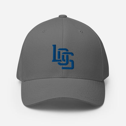 "LOS" Structured Twill Cap | Flexfit 6277 | E Luna SELECT Tricrest 3 Royal Thread Front, Left Side & Back Logos