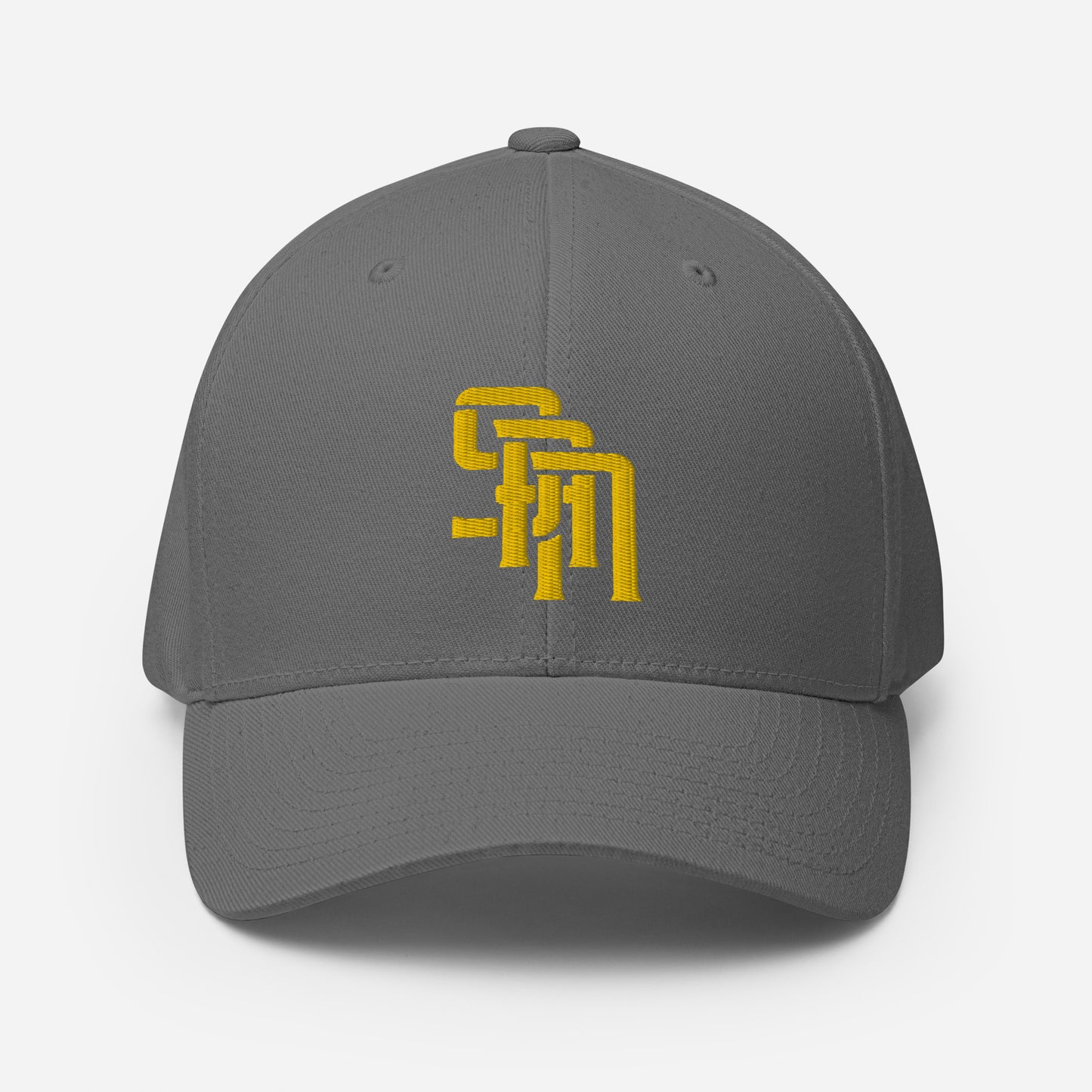 "SAN" Structured Twill Cap | Flexfit 6277 | E Luna Brand PREMIUM Quadcrest 4 Gold Thread Logos: Front, Left, Right Signature & Back [3D Puff Edition]