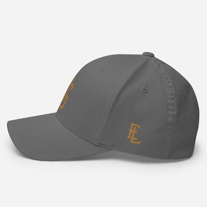 "LOS" Structured Twill Cap | Flexfit 6277 | E Luna ESSENTIAL Duocrest 2 Old Gold Thread Front & Left Side Logos