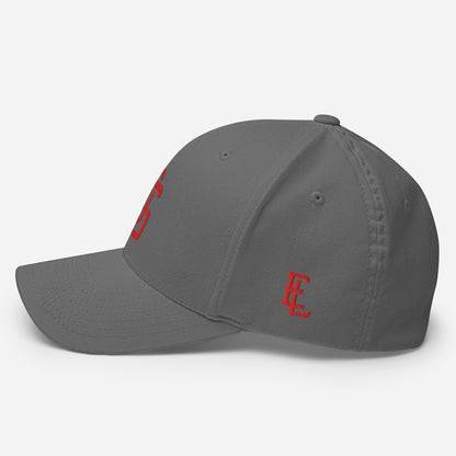 "LOS" Structured Twill Cap | Flexfit 6277 | E Luna SELECT Tricrest 3 Red Thread Front, Left Side & Back Logos