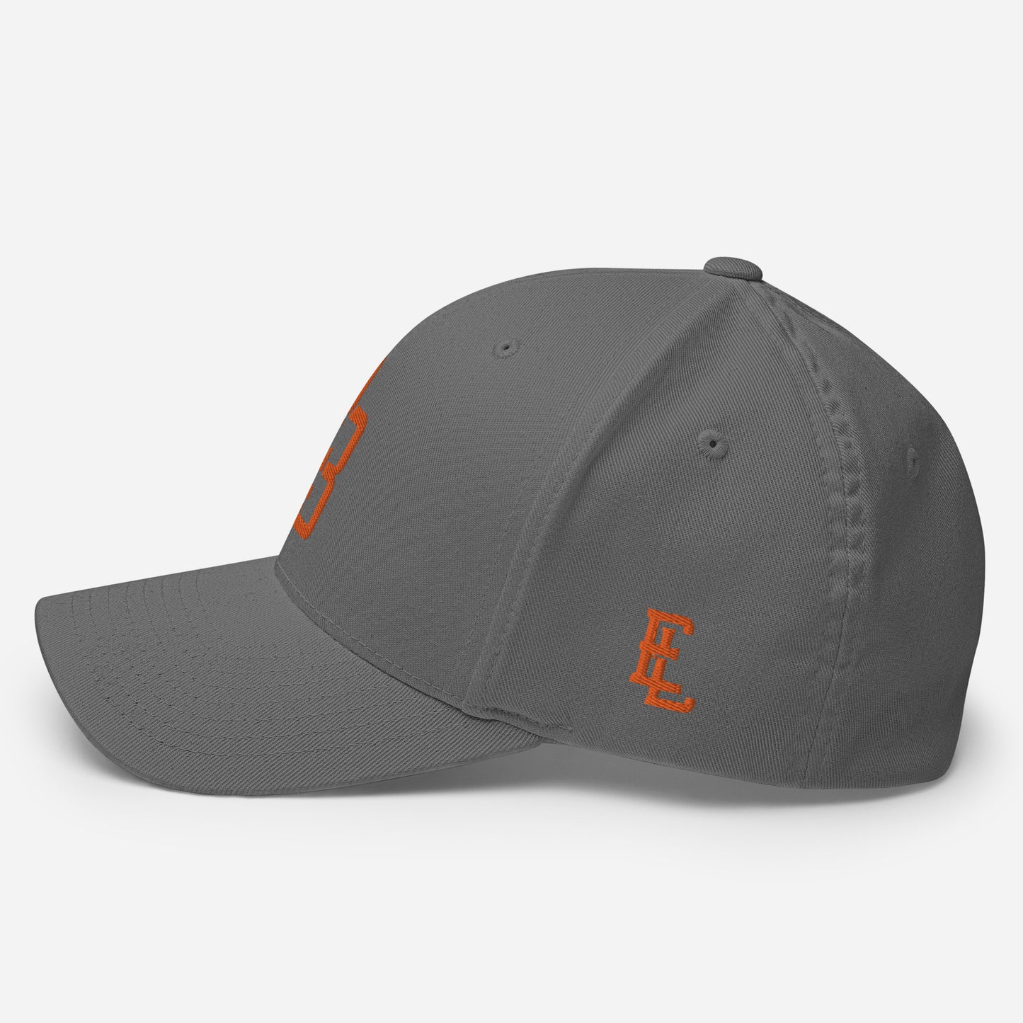 "213" Structured Twill Cap | Flexfit 6277 | E Luna ESSENTIAL Duocrest 2 Orange Thread Front & Left Side Logos