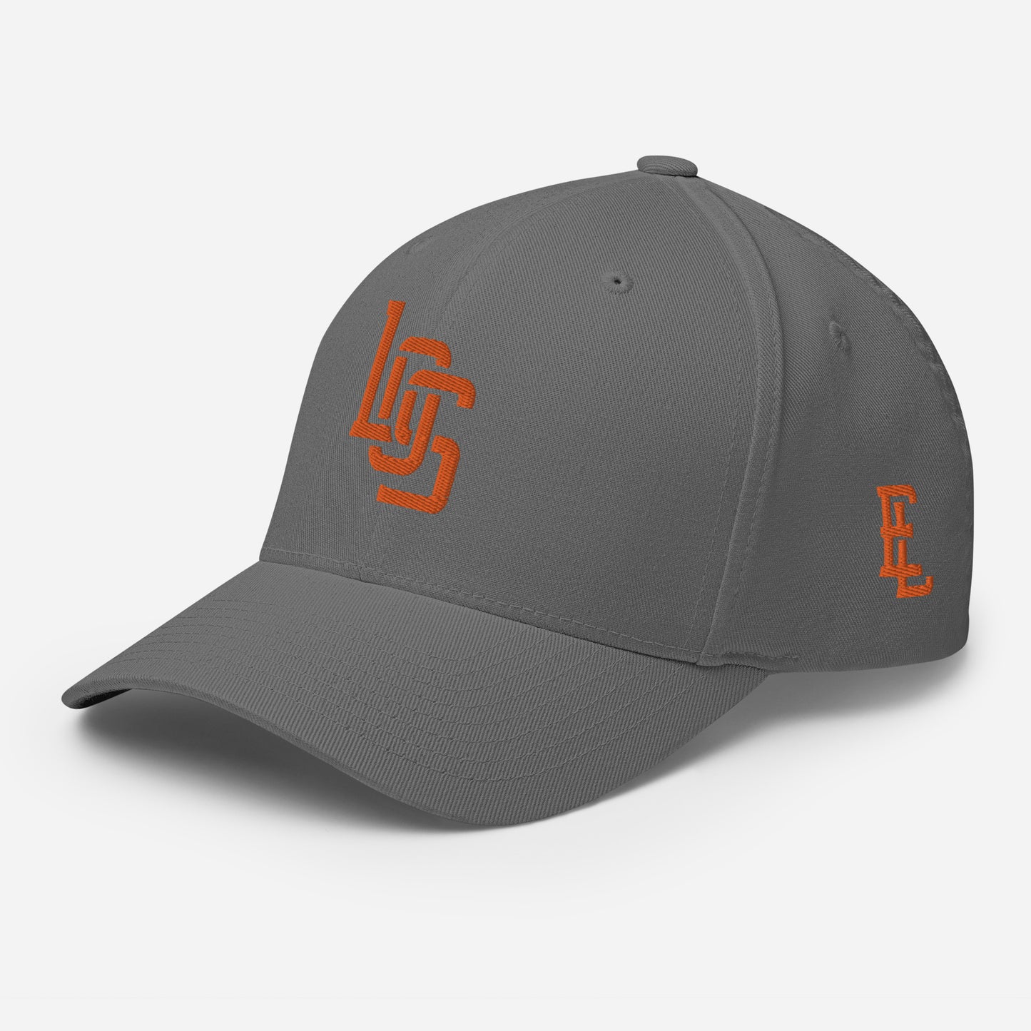 "LOS" Structured Twill Cap | Flexfit 6277 | E Luna ESSENTIAL Duocrest 2 Orange Thread Front & Left Side Logos