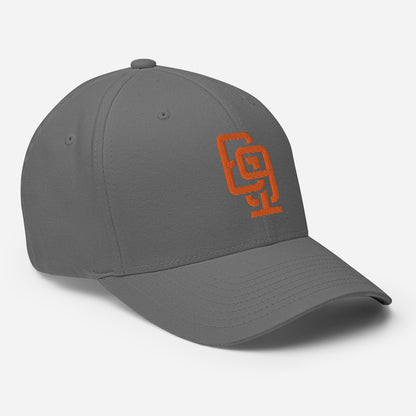 "619" Structured Twill Cap | Flexfit 6277 | E Luna SELECT Tricrest 3 Orange Thread Front, Left Side & Back Logos