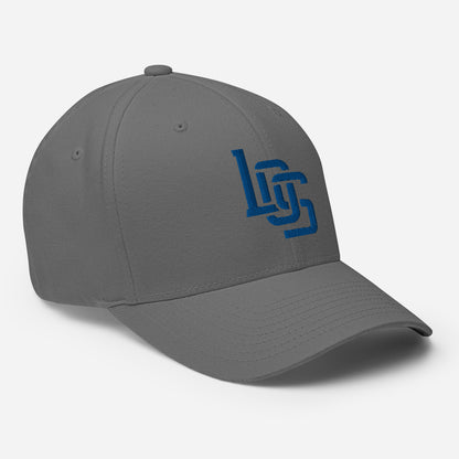 "LOS" Structured Twill Cap | Flexfit 6277 | E Luna SELECT Tricrest 3 Royal Thread Front, Left Side & Back Logos