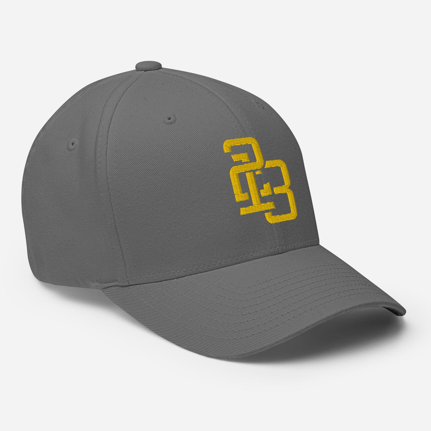 "213" Structured Twill Cap | Flexfit 6277 | E Luna SELECT Tricrest 3 Gold Thread Front, Left Side & Back Logos