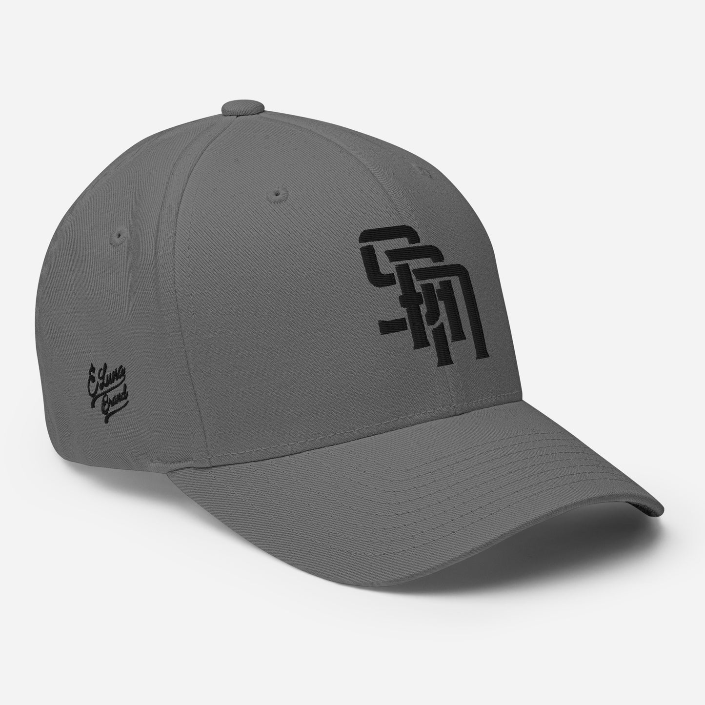 "SAN" Structured Twill Cap | Flexfit 6277 | E Luna Brand PREMIUM Quadcrest 4 Black Thread Logos: Front, Left, Right Signature & Back [3D Puff Edition]