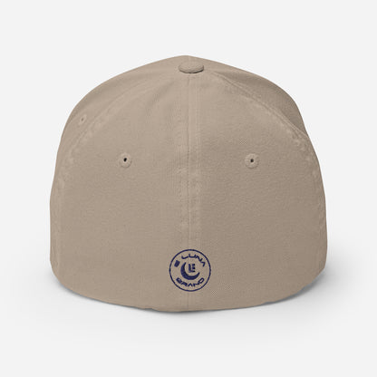 "619" Structured Twill Cap | Flexfit 6277 | E Luna SELECT Tricrest 3 Navy Thread Front, Left Side & Back Logos