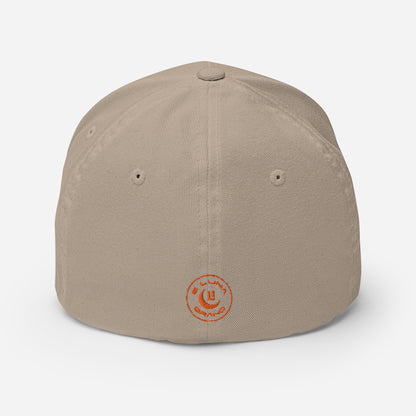 "619" Structured Twill Cap | Flexfit 6277 | E Luna SELECT Tricrest 3 Orange Thread Front, Left Side & Back Logos