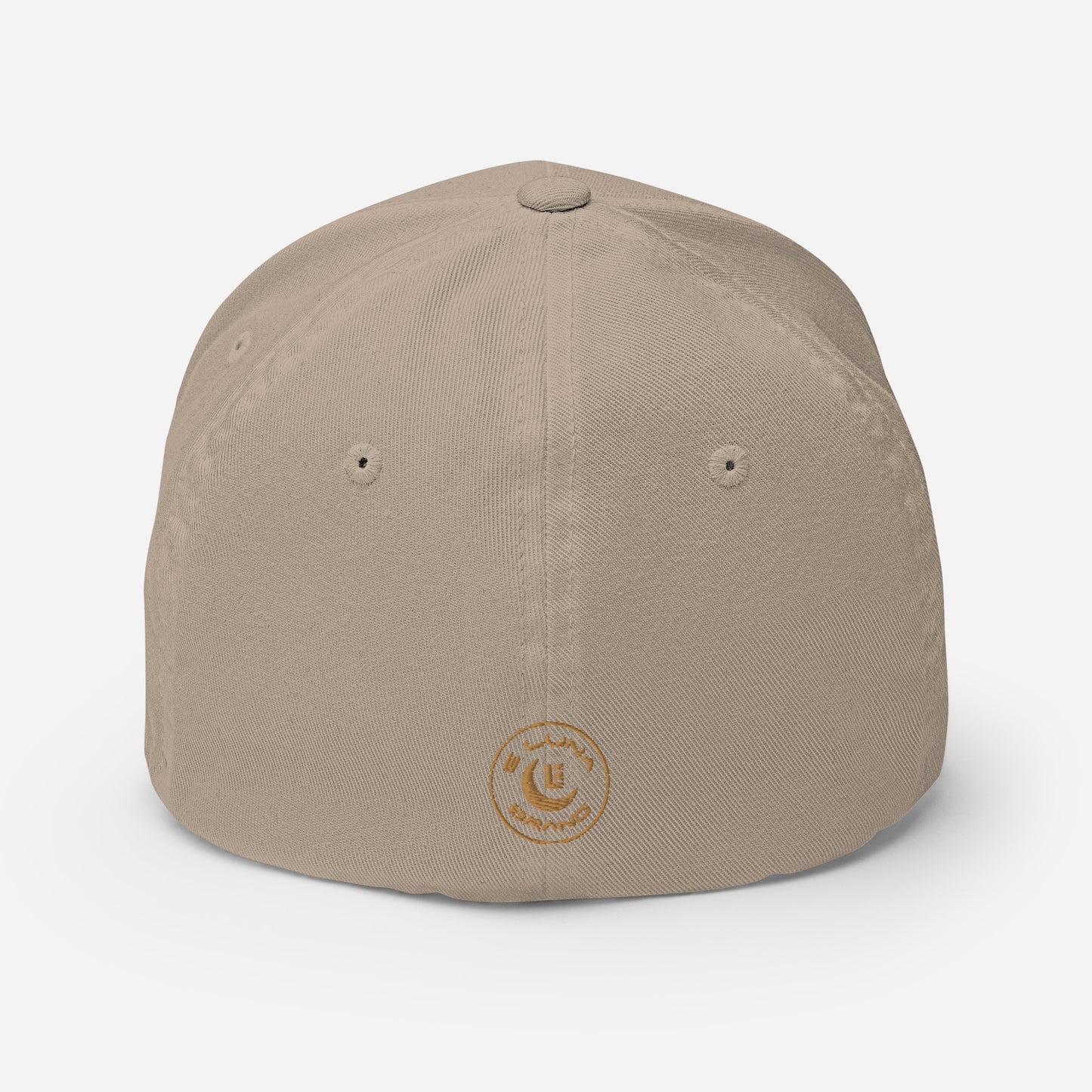 "213" Structured Twill Cap | Flexfit 6277 | E Luna SELECT Tricrest 3 Old Gold Thread Front, Left Side & Back Logos