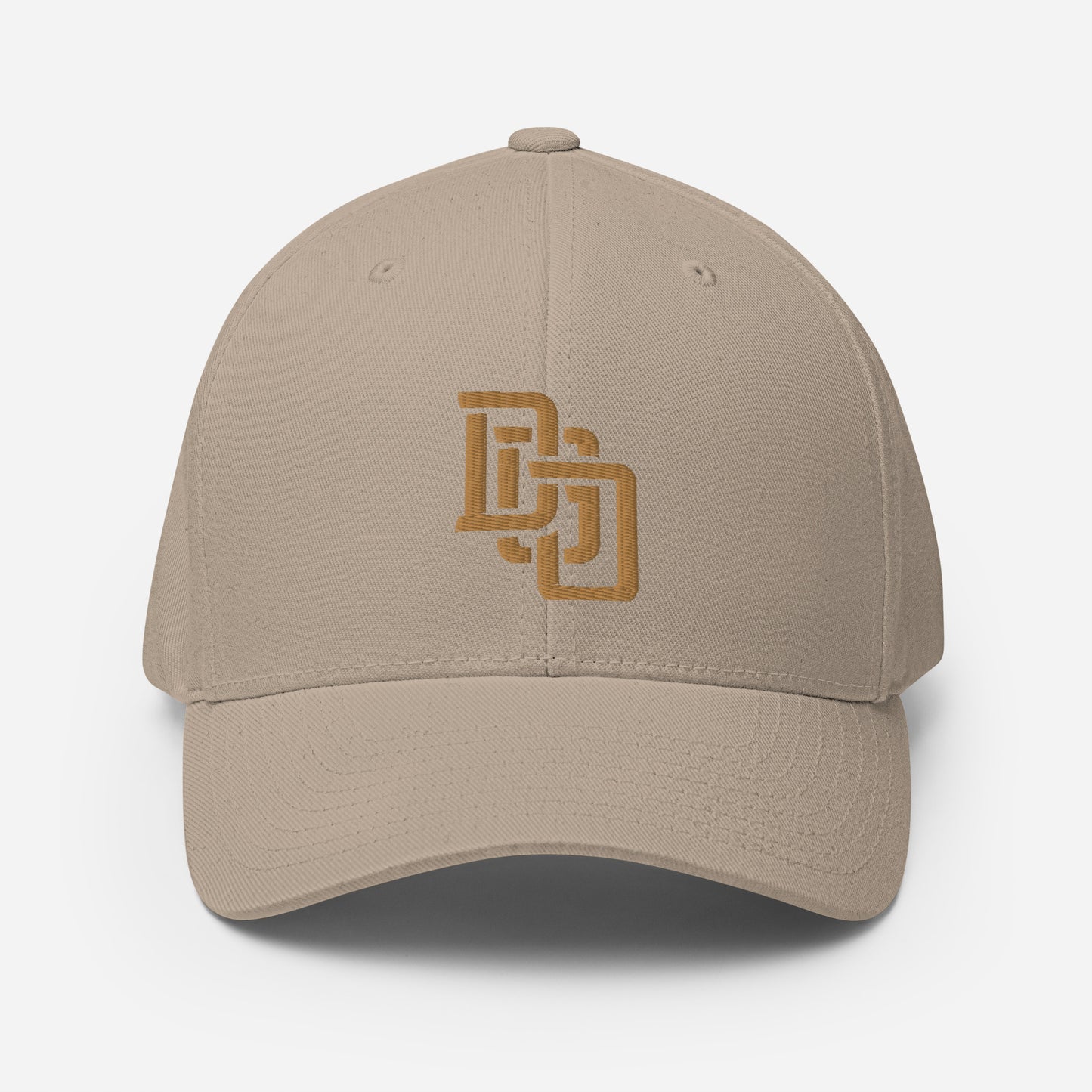 "DGO" Structured Twill Cap | Flexfit 6277 | E Luna Brand ESSENTIAL Duocrest 2 Old Gold Thread Logos: Front & Left