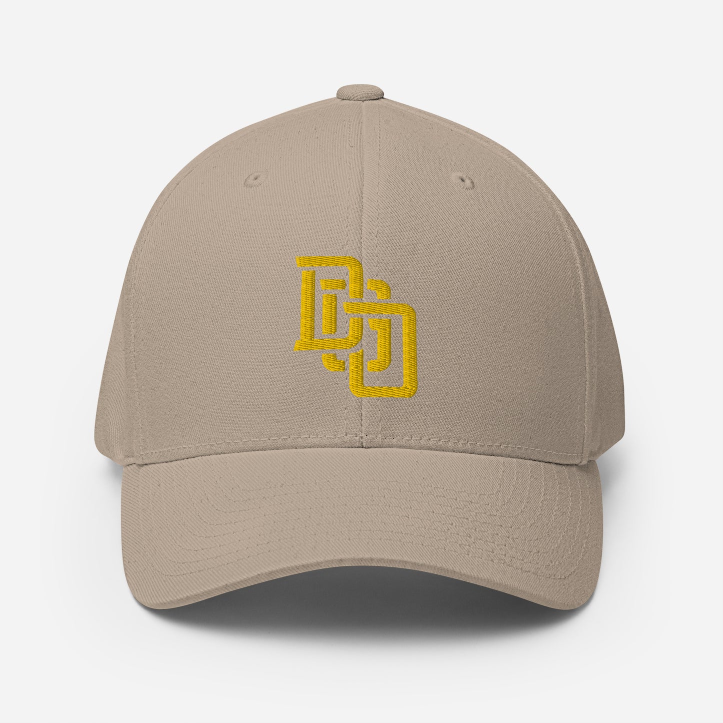 "DGO" Structured Twill Cap | Flexfit 6277 | E Luna Brand ESSENTIAL Duocrest 2 Gold Thread Logos: Front & Left