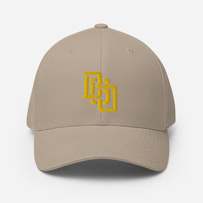 "DGO" Structured Twill Cap | Flexfit 6277 | E Luna Brand ESSENTIAL Duocrest 2 Gold Thread Logos: Front & Left