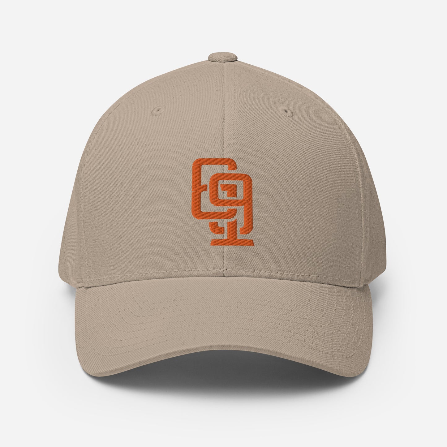 "619" Structured Twill Cap | Flexfit 6277 | E Luna ESSENTIAL Duocrest 2 Orange Thread Front & Left Side Logos