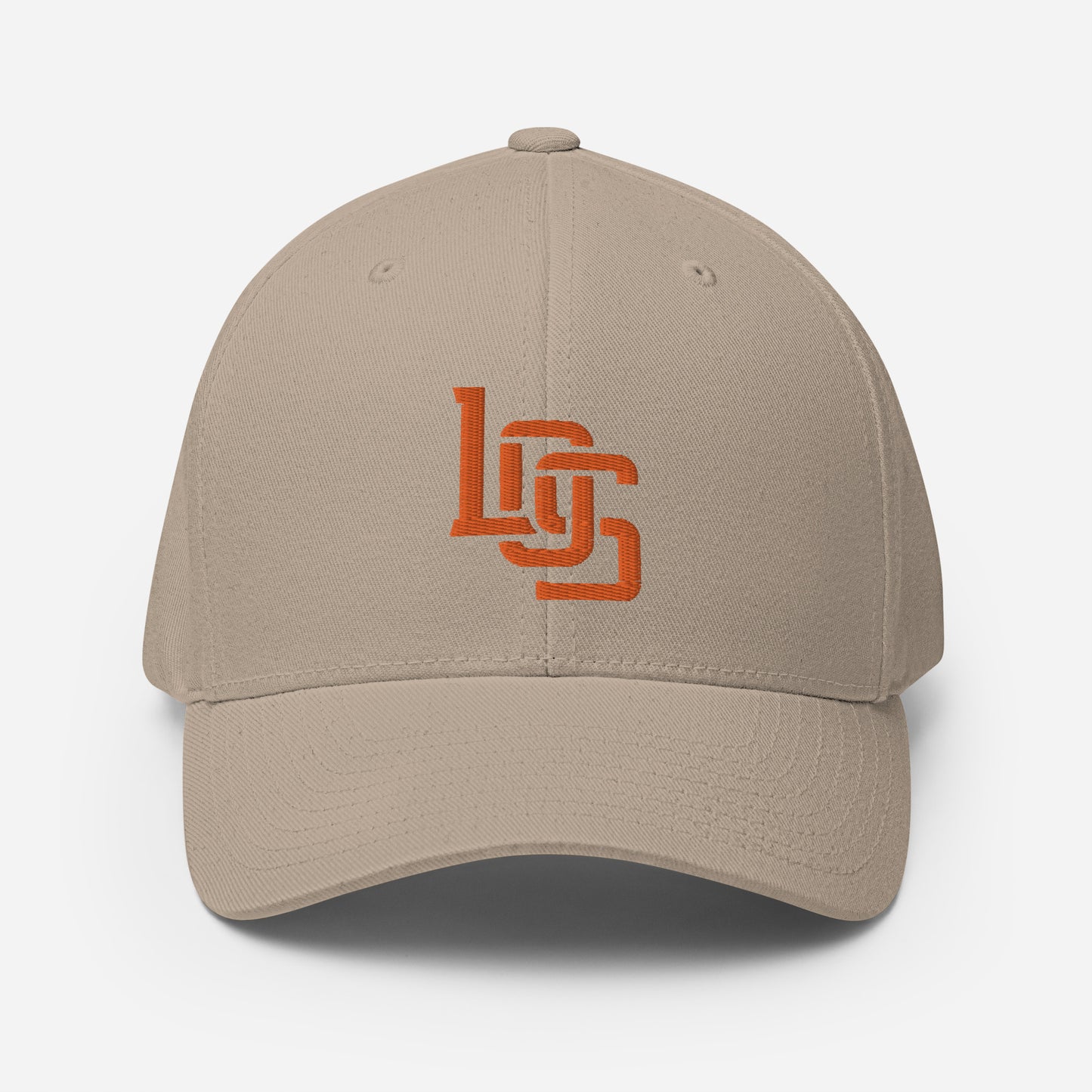 "LOS" Structured Twill Cap | Flexfit 6277 | E Luna ESSENTIAL Duocrest 2 Orange Thread Front & Left Side Logos