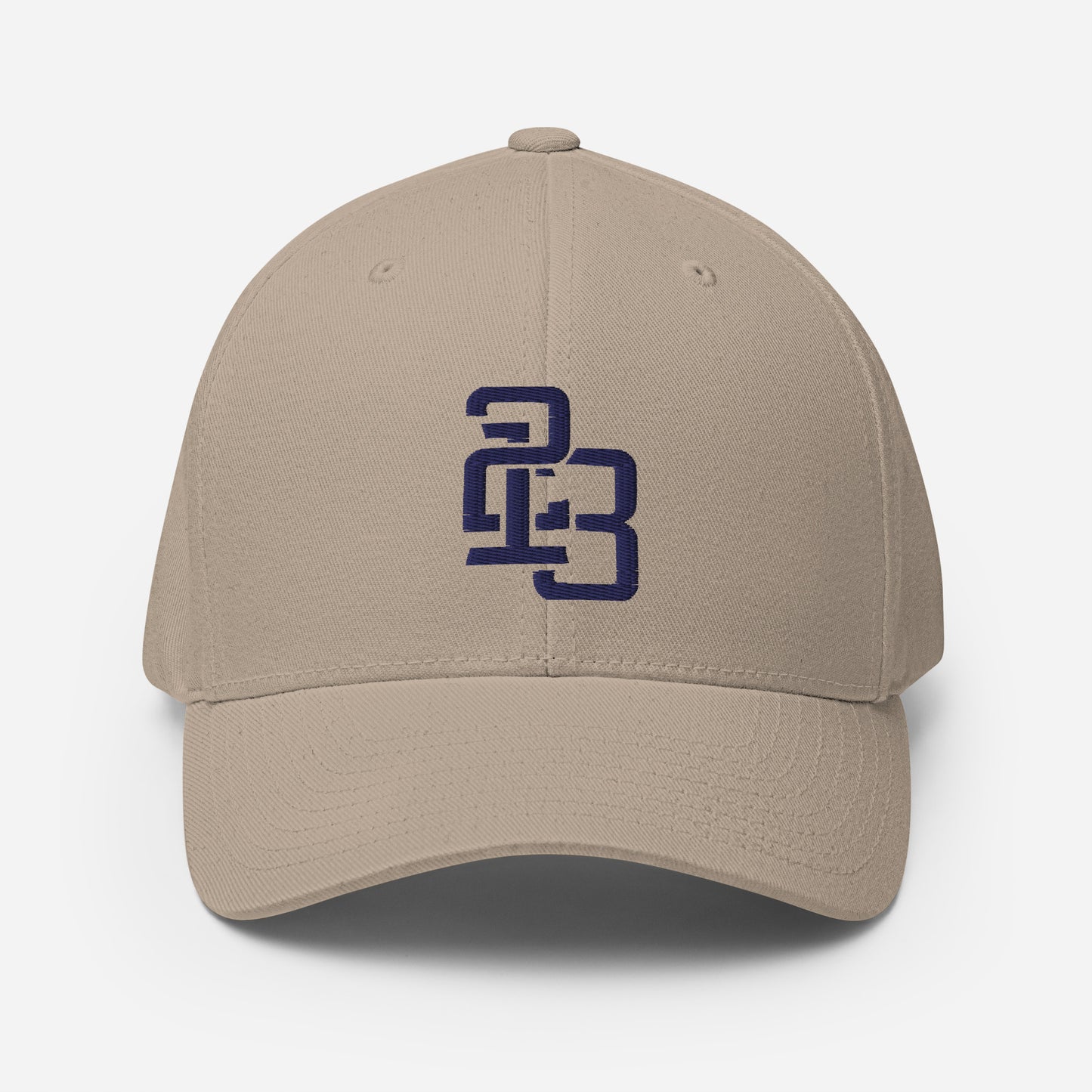 "213" Structured Twill Cap | Flexfit 6277 | E Luna ESSENTIAL Duocrest 2 Navy Thread Front & Left Side Logos