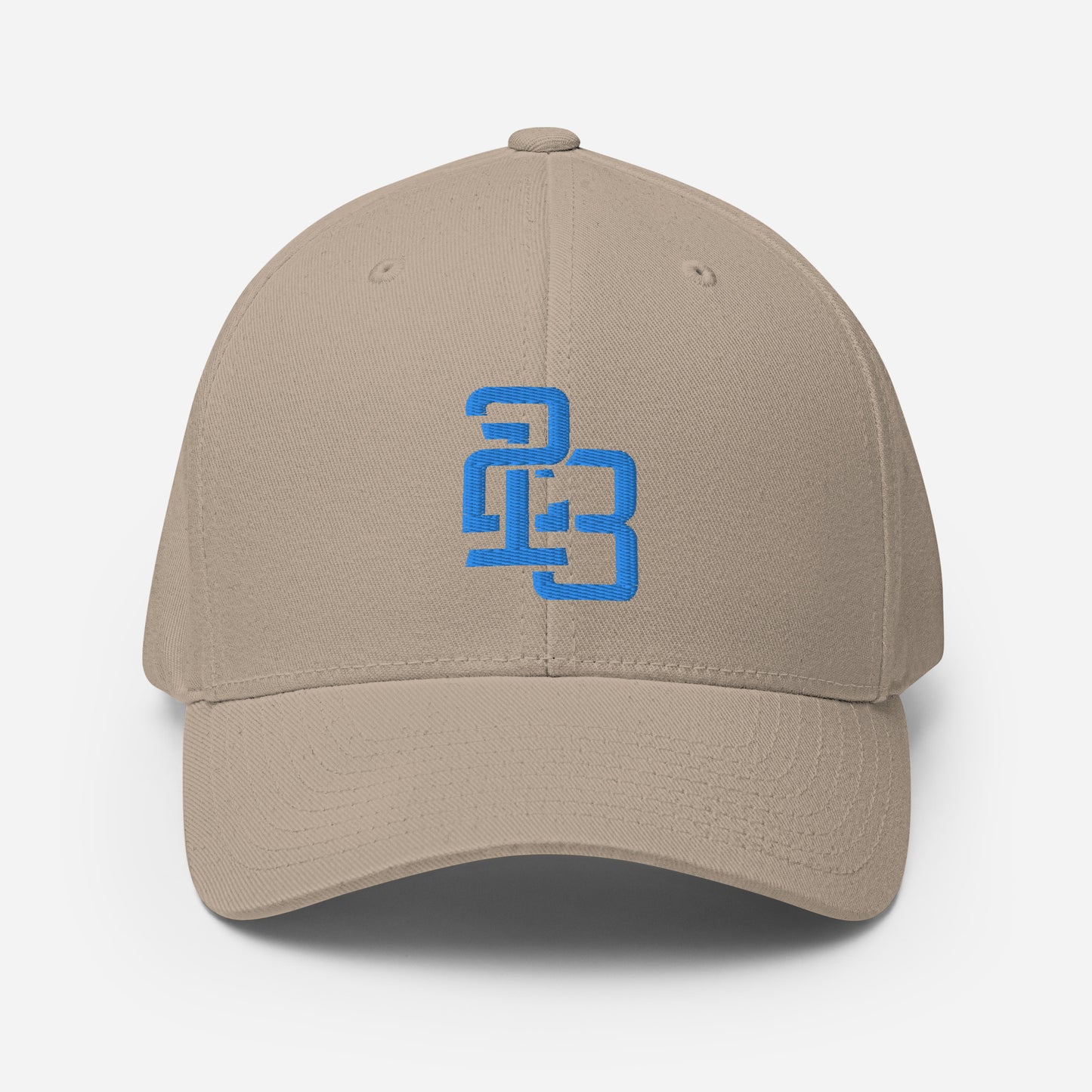 "213" Structured Twill Cap | Flexfit 6277 | E Luna SELECT Tricrest 3 Aqua/Teal Thread Front, Left Side & Back Logos