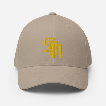 "SAN" Structured Twill Cap | Flexfit 6277 | E Luna Brand PREMIUM Quadcrest 4 Gold Thread Logos: Front, Left, Right Signature & Back [3D Puff Edition]